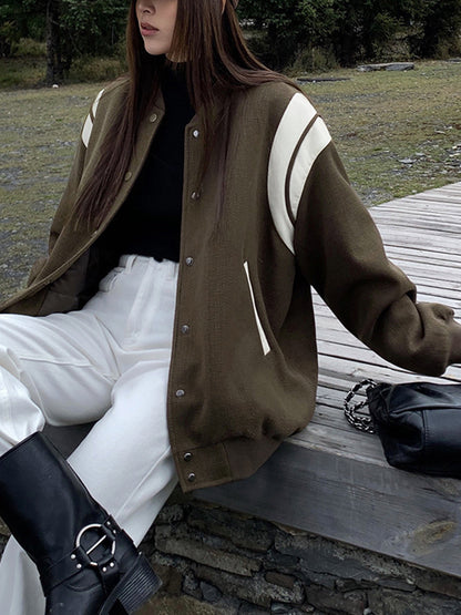 Stand Yaka Kontrast Trim Cepli Ceket
