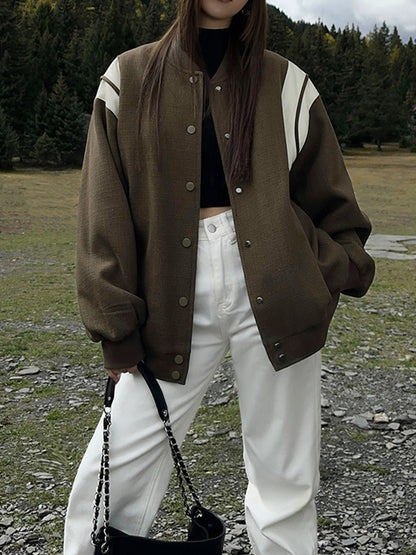 Stand Yaka Kontrast Trim Cepli Ceket