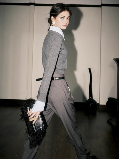 Kontrast Kesim Yumuşak Yaka Kazak