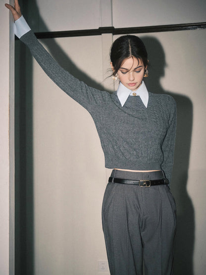 Kontrast Kesim Yumuşak Yaka Kazak