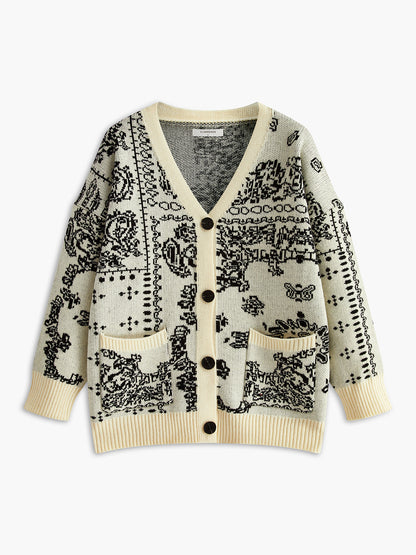 Vintage V Yaka Yumuşak Örgü Dış Giyim