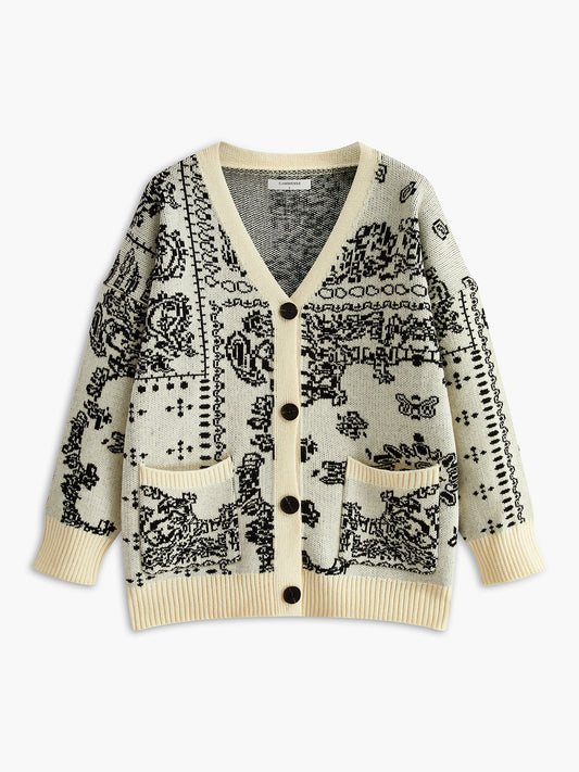 Vintage V Yaka Yumuşak Örgü Dış Giyim