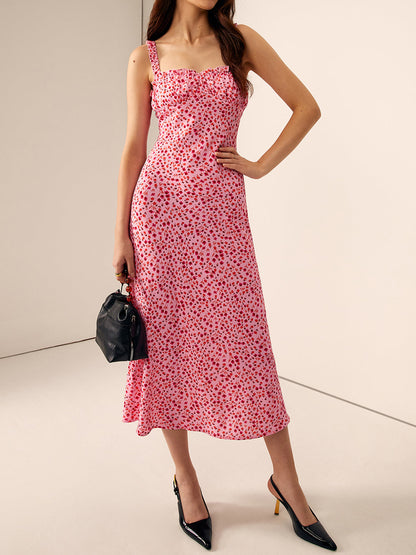 Çilek Marul Kenarlı Askılı Elbise