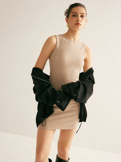 Kemerli İnce Örgü Tank Elbise