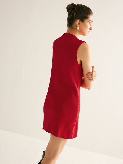 Düz Düğmeli Kolsuz Kazak Elbise