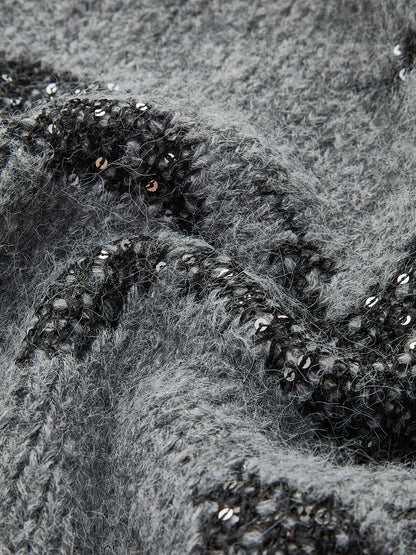 V Yaka Payetli Hırka