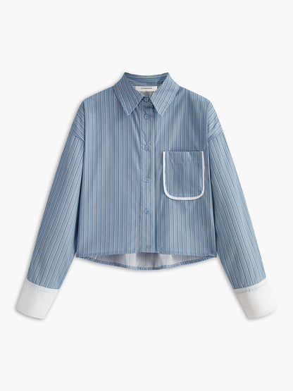 Kontrast Manşetli Çizgili Polo Gömlek