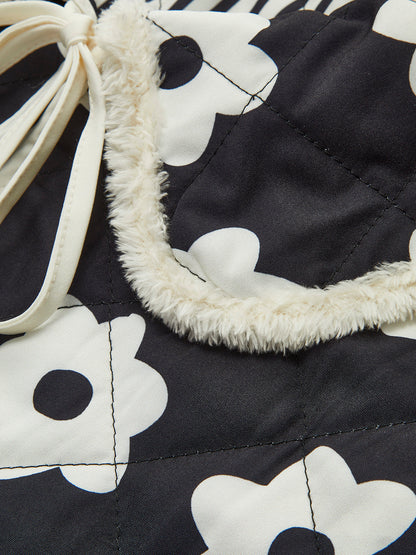 Çiçek Baskılı Bağcıklı Kışlık Mont