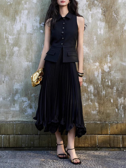 Marul Kenarlı Pileli Midi Etek