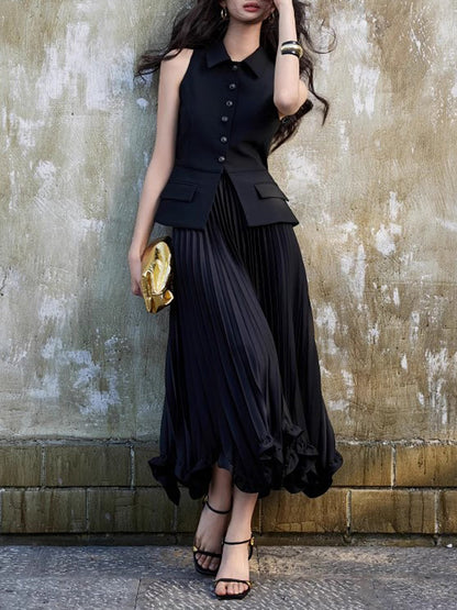 Marul Kenarlı Pileli Midi Etek