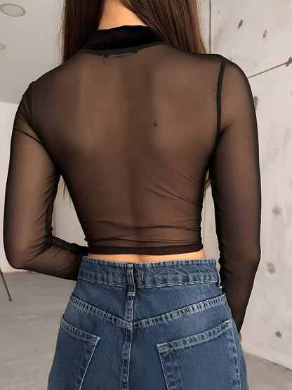 Kadife Panel Şeffaf Kırpılmış Tişört