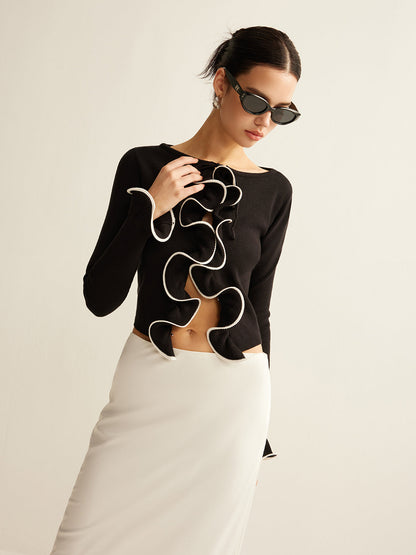 Kontrast Volanlı İnce Hırka