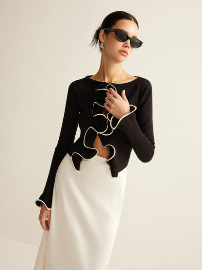 Kontrast Volanlı İnce Hırka