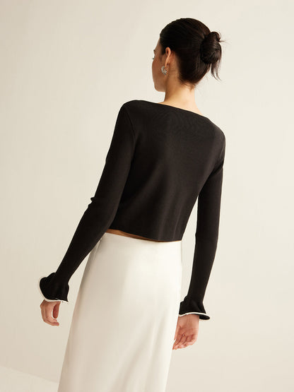 Kontrast Volanlı İnce Hırka