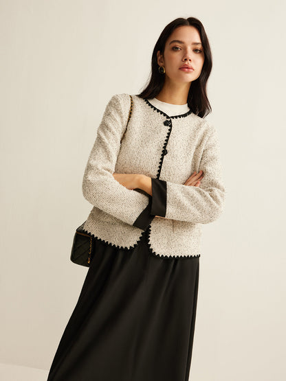 İşlemeli Kenarlı Tweed Kısa Ceket