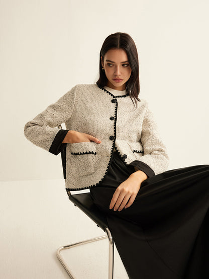 İşlemeli Kenarlı Tweed Kısa Ceket