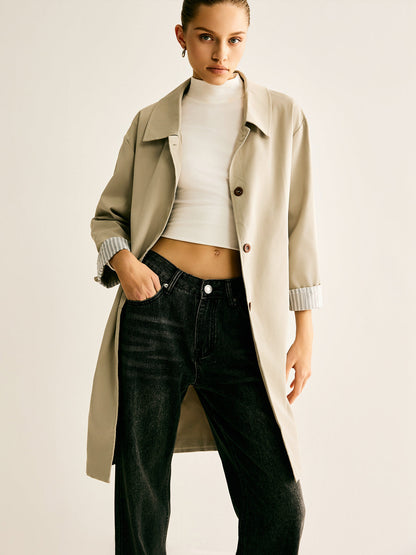 Pinstripe Manşet Uzun Trençkot
