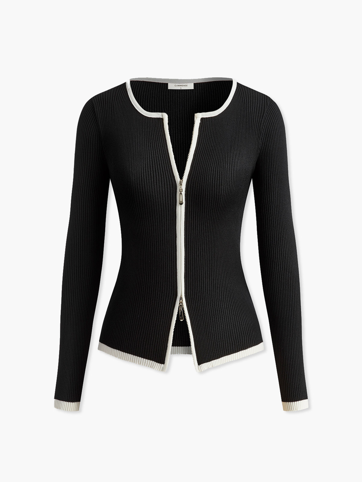 Kontrast Trim Çift Fermuarlı Örgü Üst