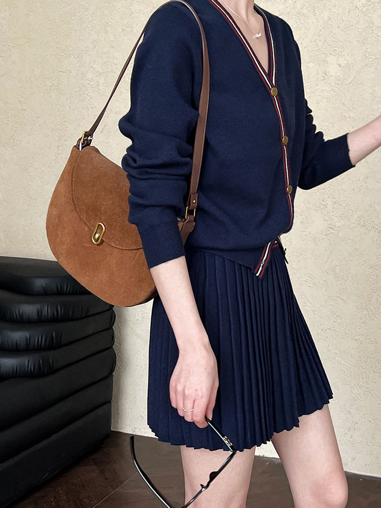 V Yaka Pileli Jersey Etek Takımı