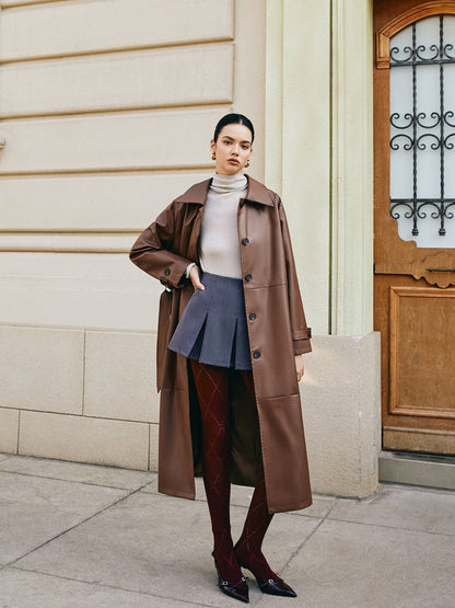 Leisure Suni Deri Uzun Ceket