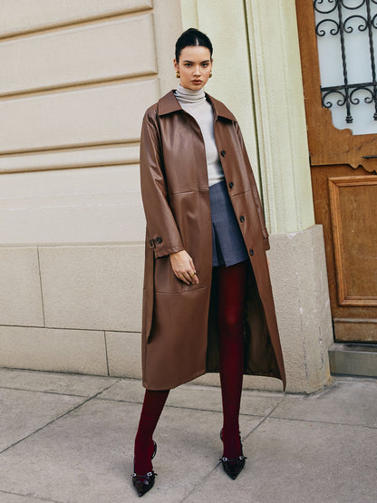 Leisure Suni Deri Uzun Ceket