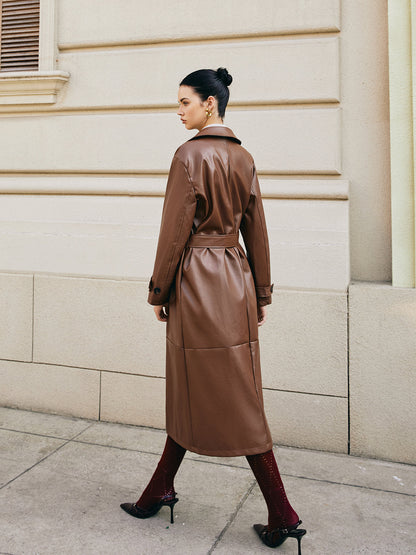 Leisure Suni Deri Uzun Ceket