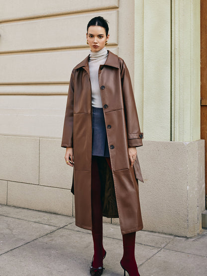 Leisure Suni Deri Uzun Ceket