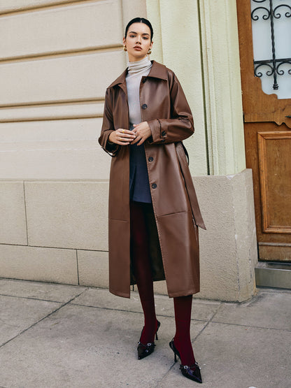 Leisure Suni Deri Uzun Ceket