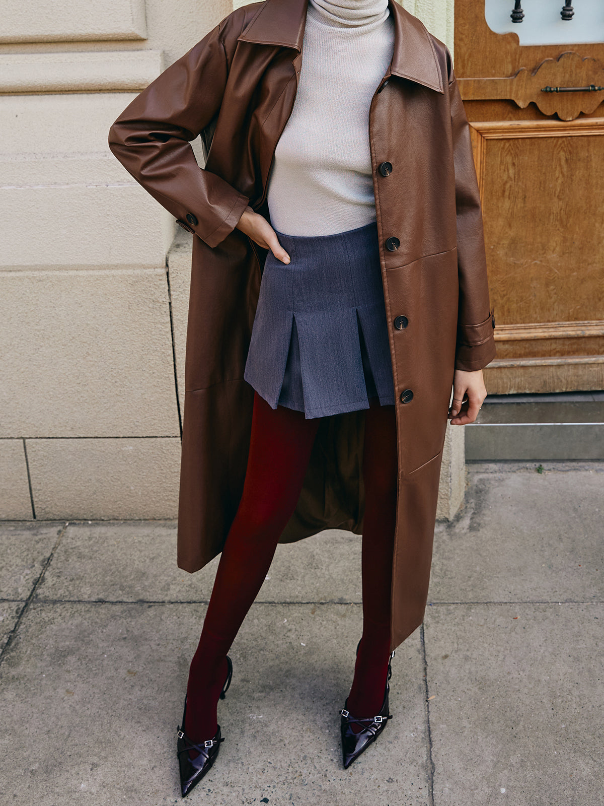 Leisure Suni Deri Uzun Ceket