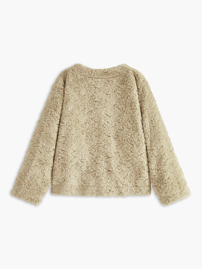 Minky V Yaka Göğüslü Sahte Kürk Palto