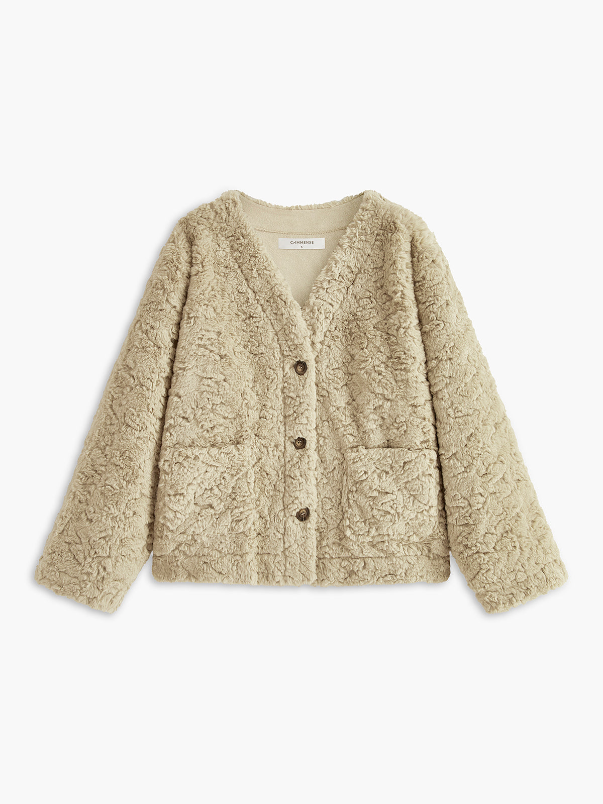 Minky V Yaka Göğüslü Sahte Kürk Palto