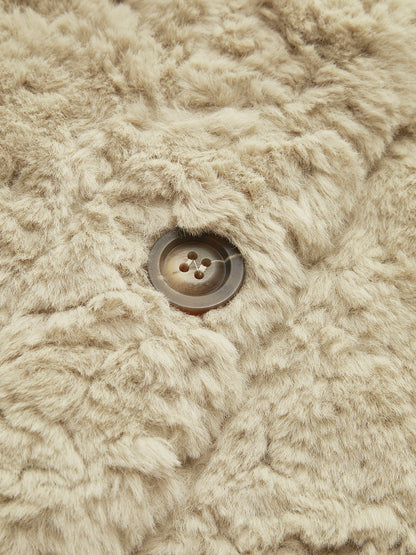 Minky V Yaka Göğüslü Sahte Kürk Palto