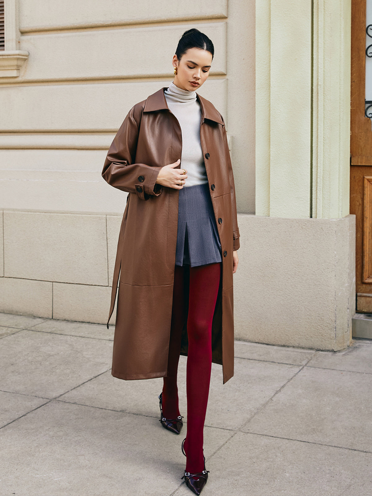 Leisure Suni Deri Uzun Ceket