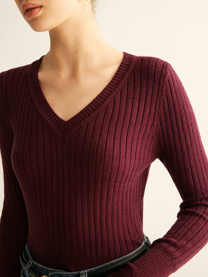 Kaburgalı V Yaka İnce Kazak