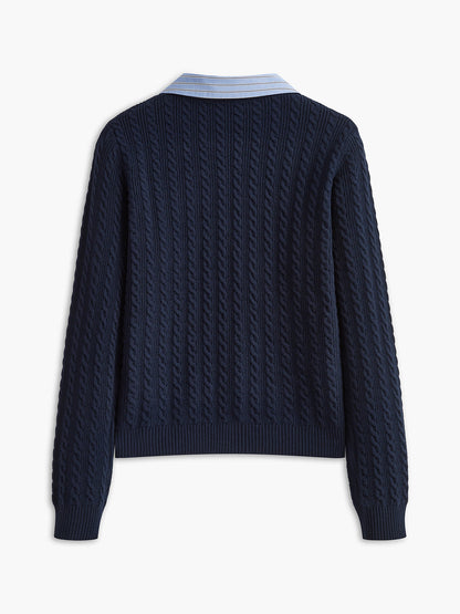 Kablo Örgü Düğme Panelli Kardigan