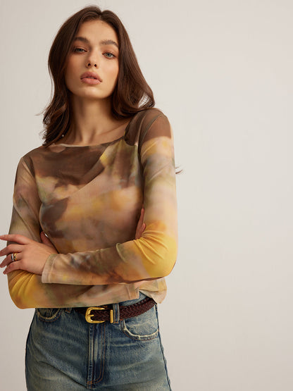 Yarı Şeffaf Boya Baskılı File Tişört