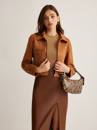 Çivili Fermuarlı Kısa Ceket