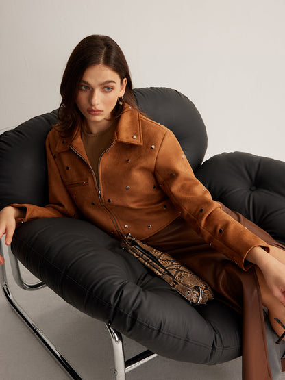 Çivili Fermuarlı Kısa Ceket