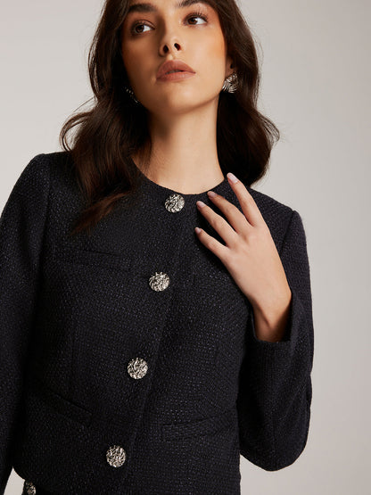 Düğmeli Tweed Kısa Ceket