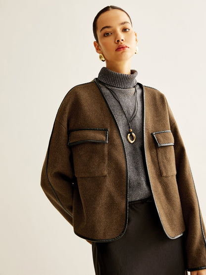 Leisure Kontrast Kesim Tweed Mont