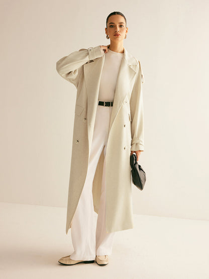 Büyük Yaka Cepli Kemerli Trençkot