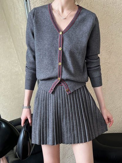 V Yaka Pileli Jersey Etek Takımı