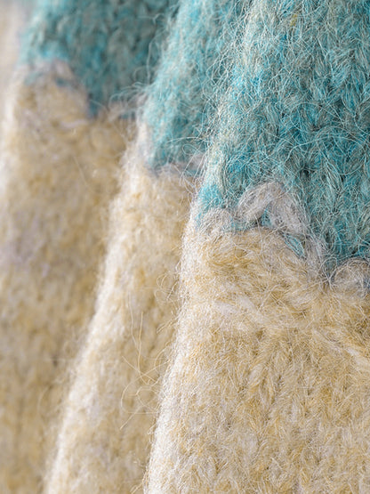 Tığ İşi Çiçekli Renk Bloklu Hırka