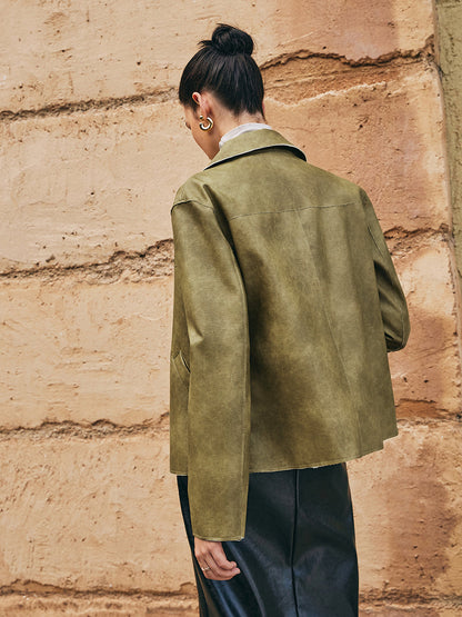 Gevşek Pu Deri Düz Ceket