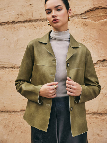 Gevşek Pu Deri Düz Ceket