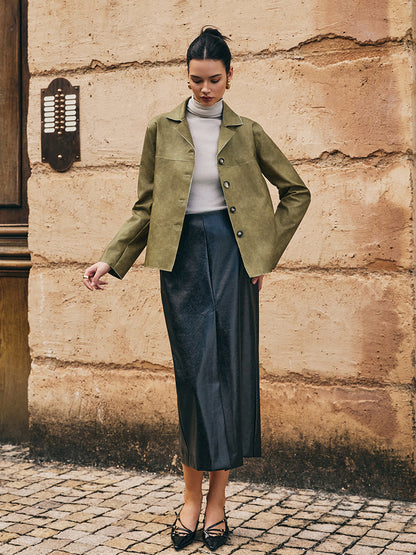 Gevşek Pu Deri Düz Ceket