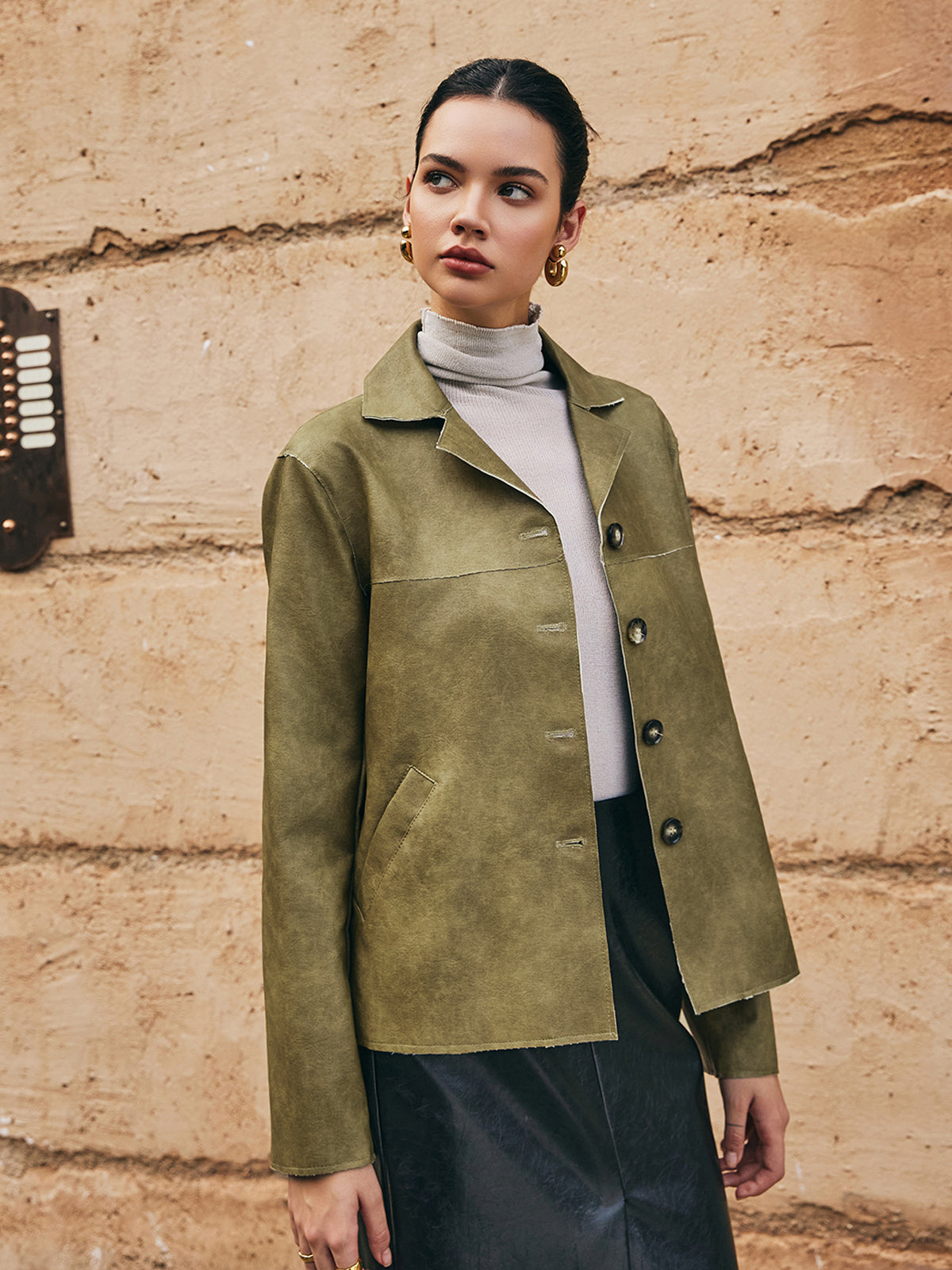 Gevşek Pu Deri Düz Ceket