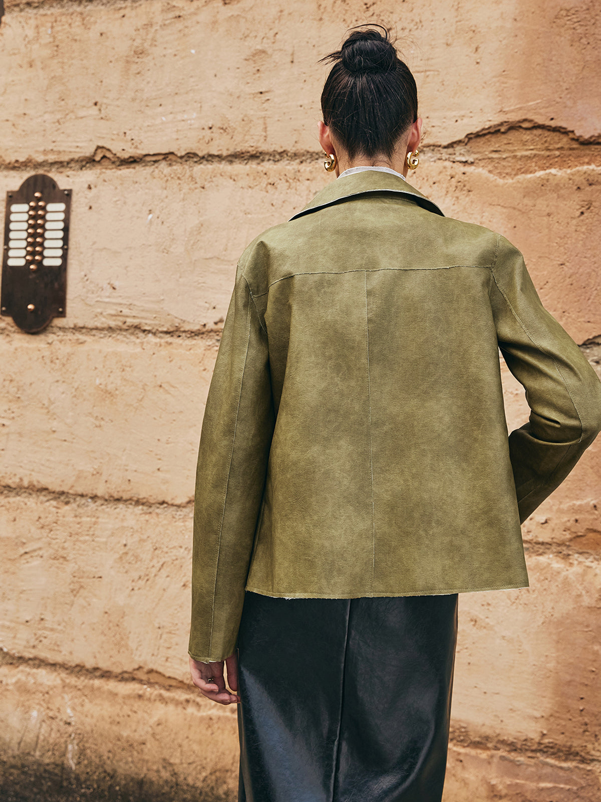 Gevşek Pu Deri Düz Ceket