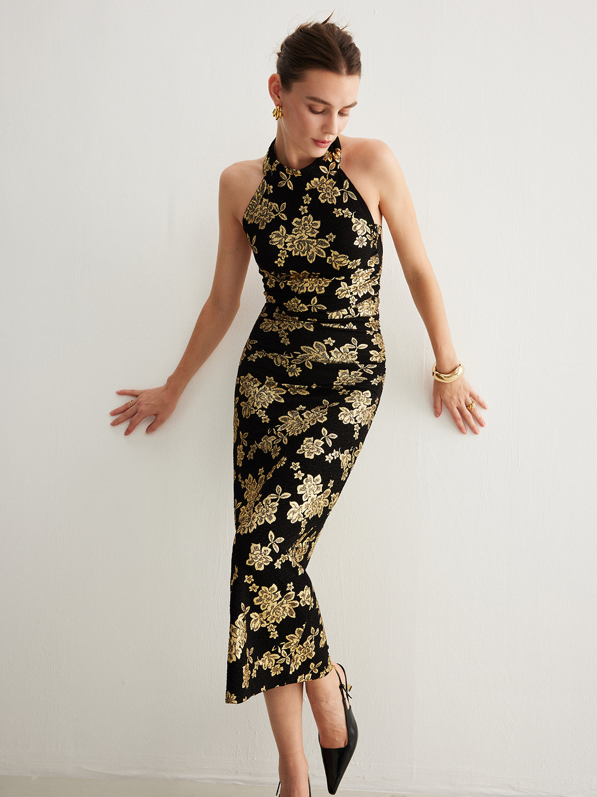 Retro Sırtı Açık İnce Askılı Elbise