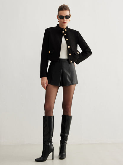 Stand Yaka Düğmeli Tweed Kısa Ceket